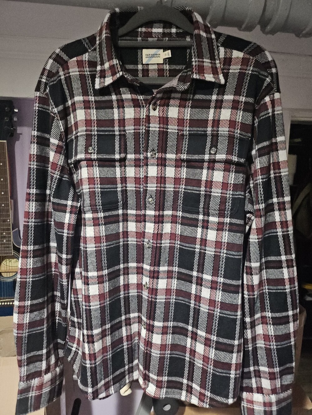 Fair Harbor Black and Burgundy Plaid Button-Down Shirt